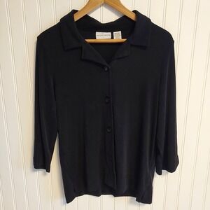 Jaclyn Smith Medium Button Down Stretchy Slinky Travel‎ Black